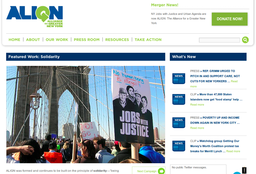 blog showing recent news and a protest on the brooklyn bridge