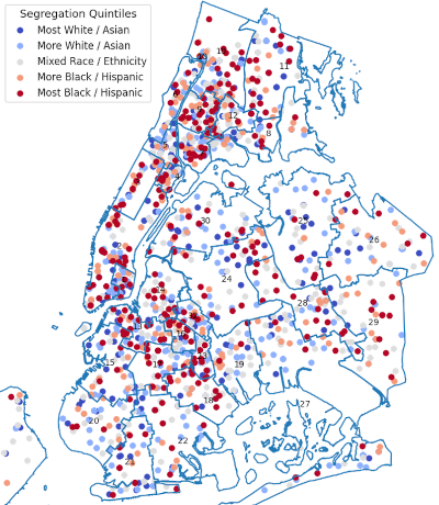 map showing school locations colored by % white/non-white students