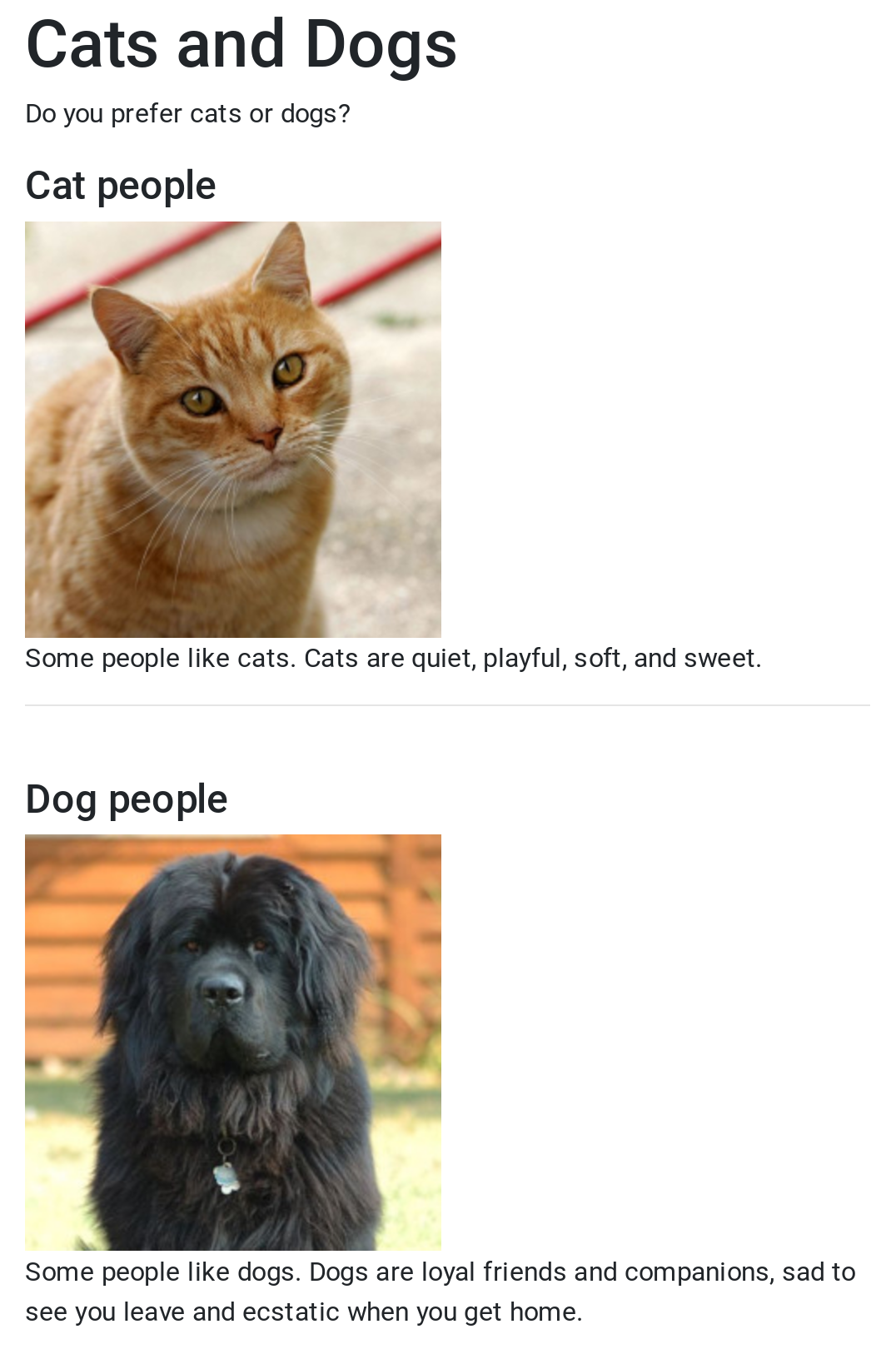 Screenshot of a web page with an image of a cat and a dog with some text.