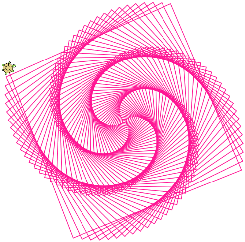 Square spiral created with turtle graphics code.